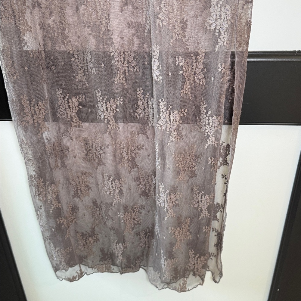 Free People Lux Maxi Slip Dress Mesh Lace Dark Grey Size M NWOT - Picture 5 of 11